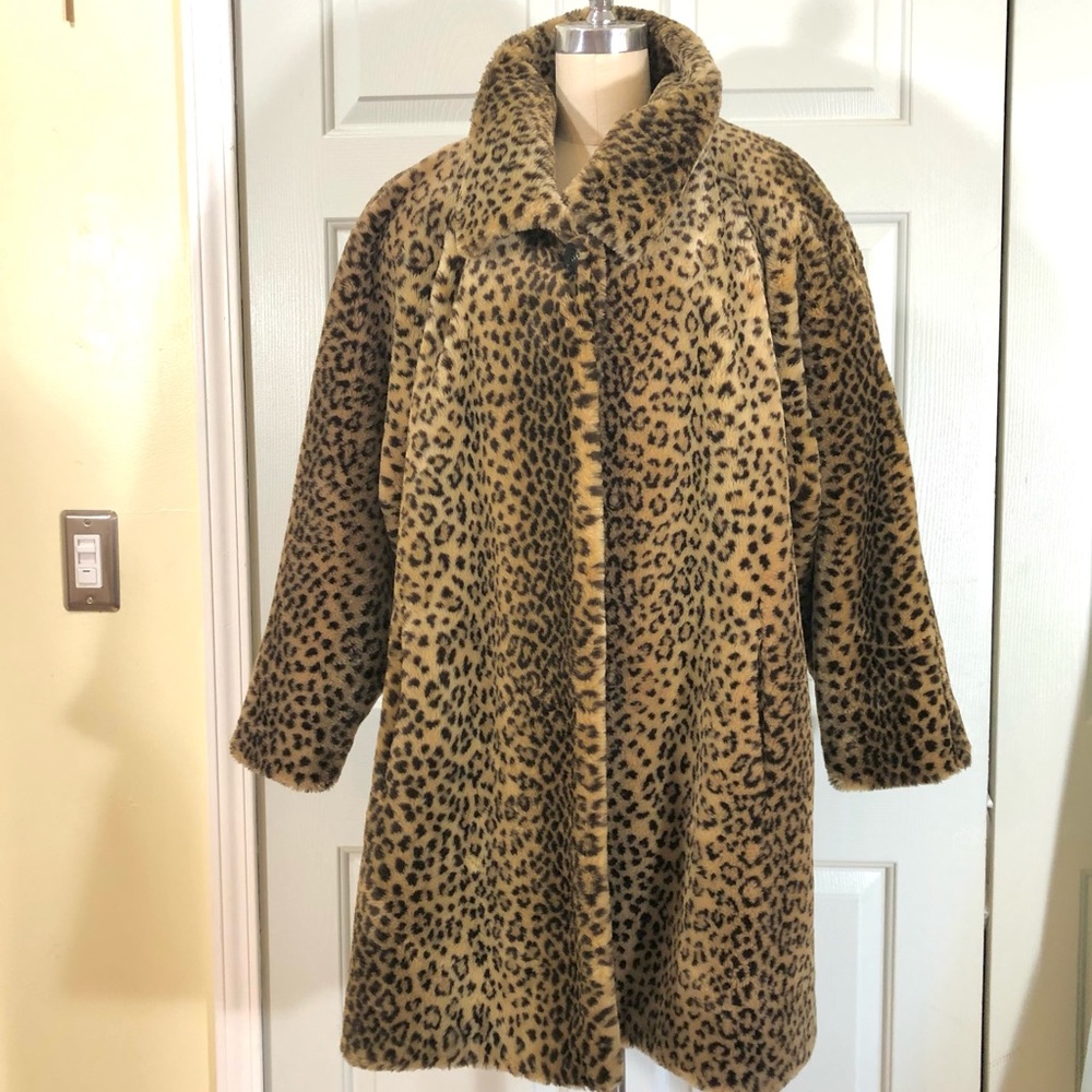 Vintage Donny Brook Leopard Faux Fur Swing Jacket Size Large